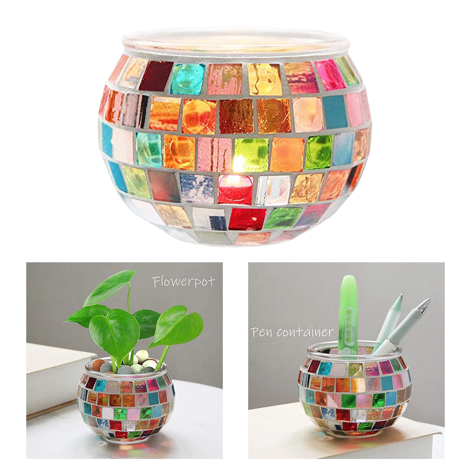 Romantic Mosaic Glass Candle Holder Votive Candlestick Centerpiece Banquet Engagement Dinner Party