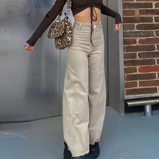 slim fit Loose Street Hot Hot Girl Y2K High Waist Pants 2021 European and American New Color Fashion Slim Retro Wide Leg Jeans Women womens clothing