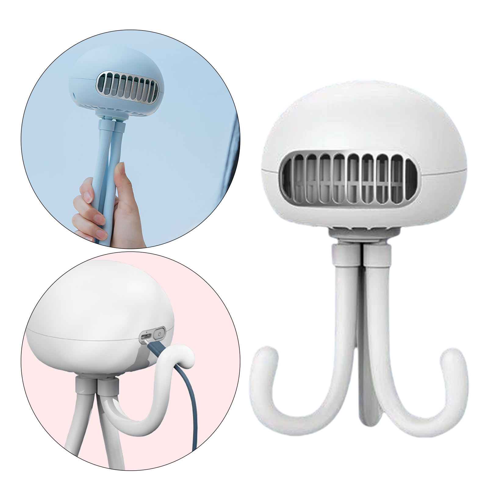 Mini Handheld Stroller Fan Octopus Fan 2000mAh Clip-on Fan for Room Carseat with 3 Speed Rechargeable Cooler