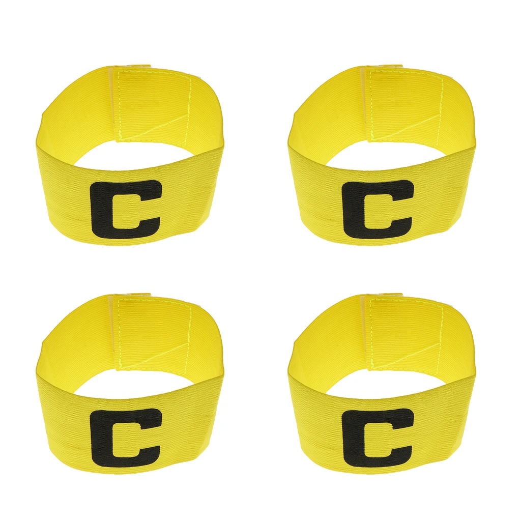 4 Pieces Adjustable Soccer Captain Armband Football Basketball Sport Elastic Player Leader Arm Bands Yellow