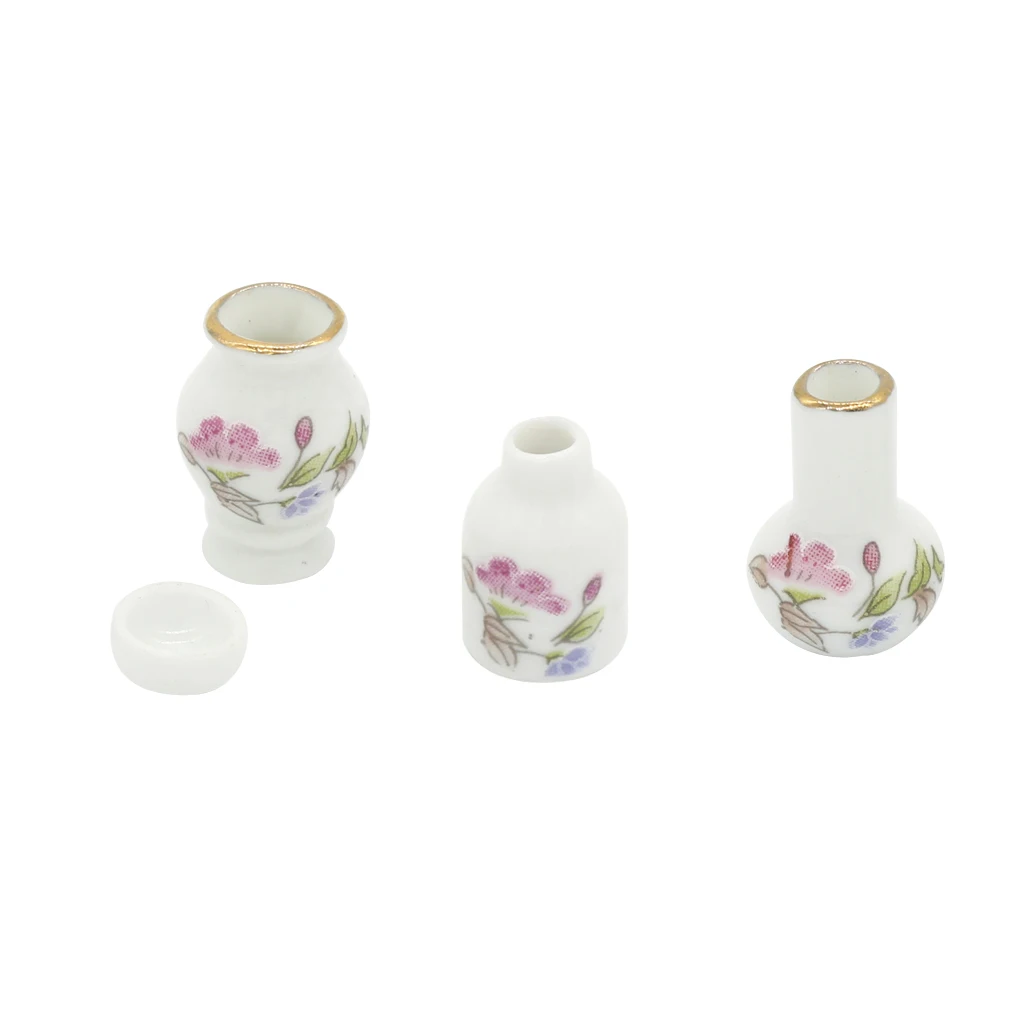 4Pcs 1/12 Dollhouse Miniatures Floral Vases Flowerpots Decorations