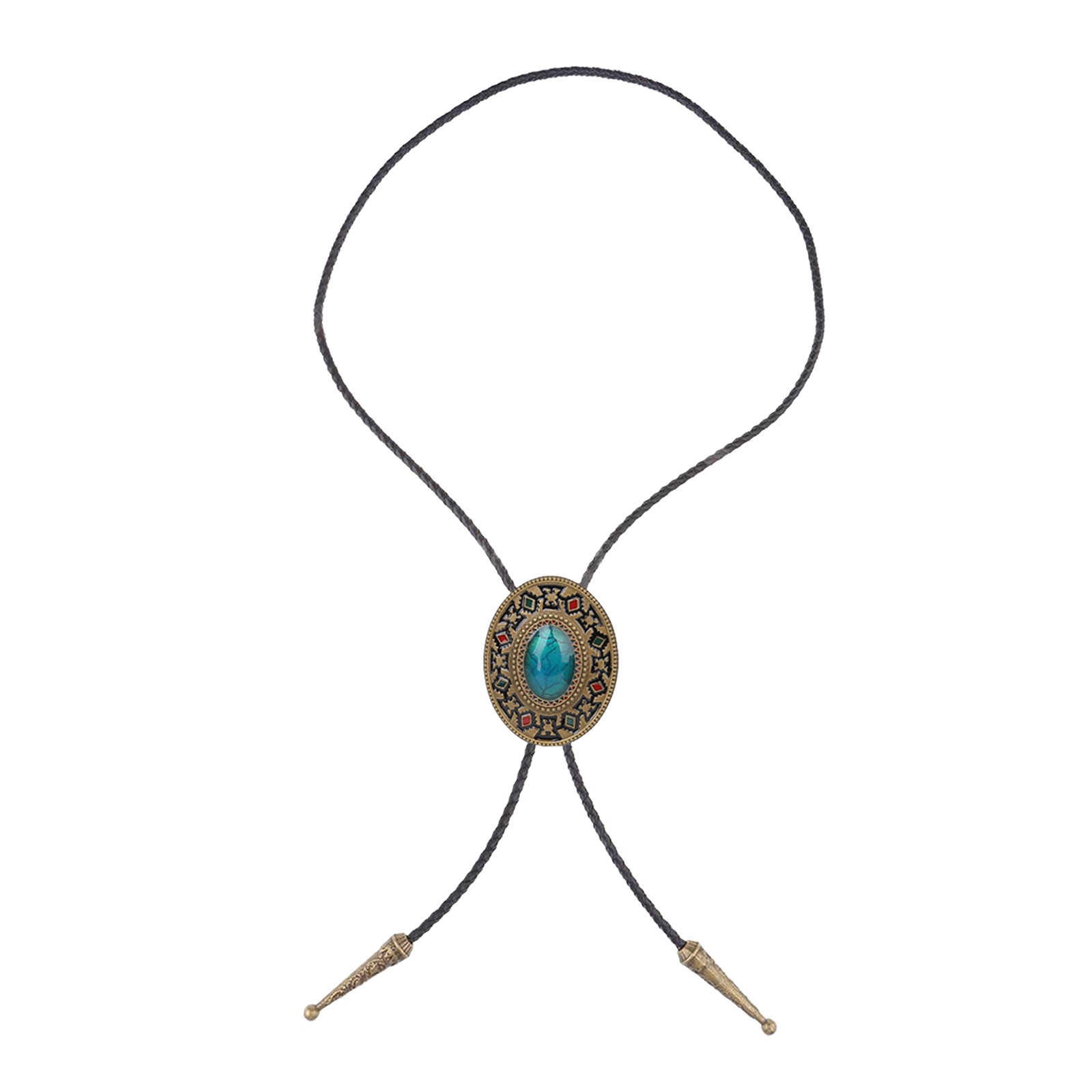 Native Western Bolo Tie Vintage American Art Indian Cowboy Turquoise Stone Bola Tie