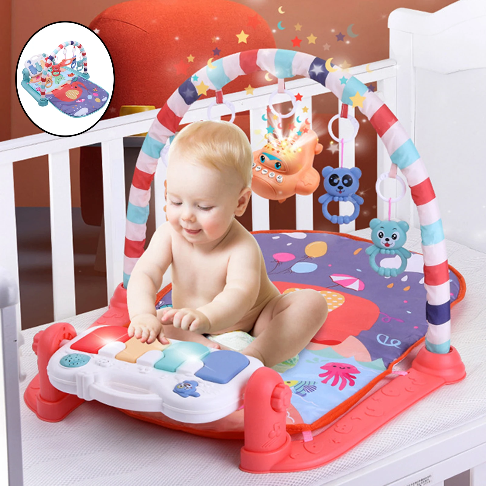 Baby Gym Play Mat with Sound and Music Activity Rug Toys Music Play Mat Activity Gym for Newborns Toddlers
