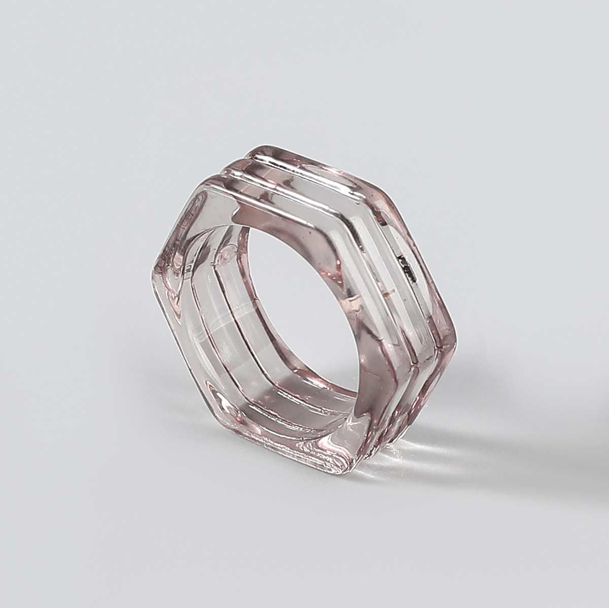 Fashion Candy Color Hexagon Transparent Resin Ring Couple Popular Hip-hop Ring Campus Party Accessories