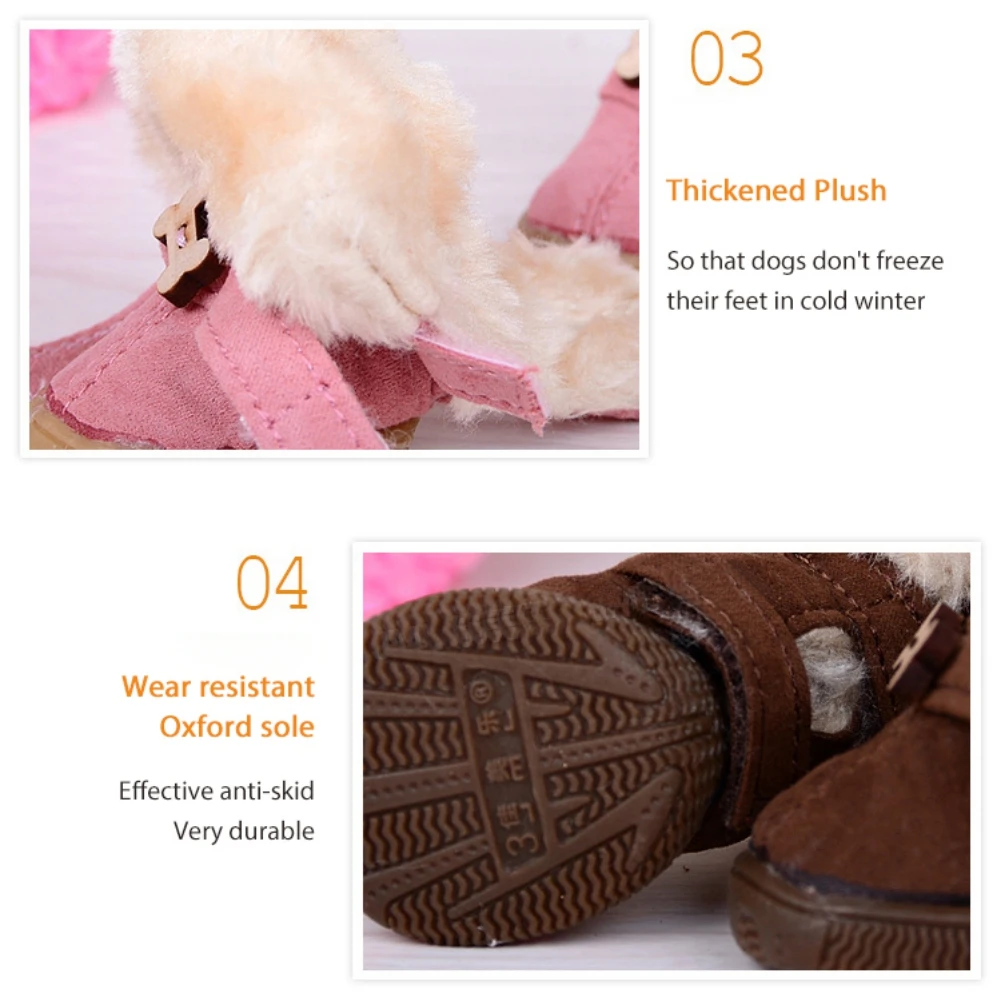 Un par de botas para perros centradas en sus características. Las botas están diseñadas para mantener las patas de los perros calientes y protegidas en climas fríos.