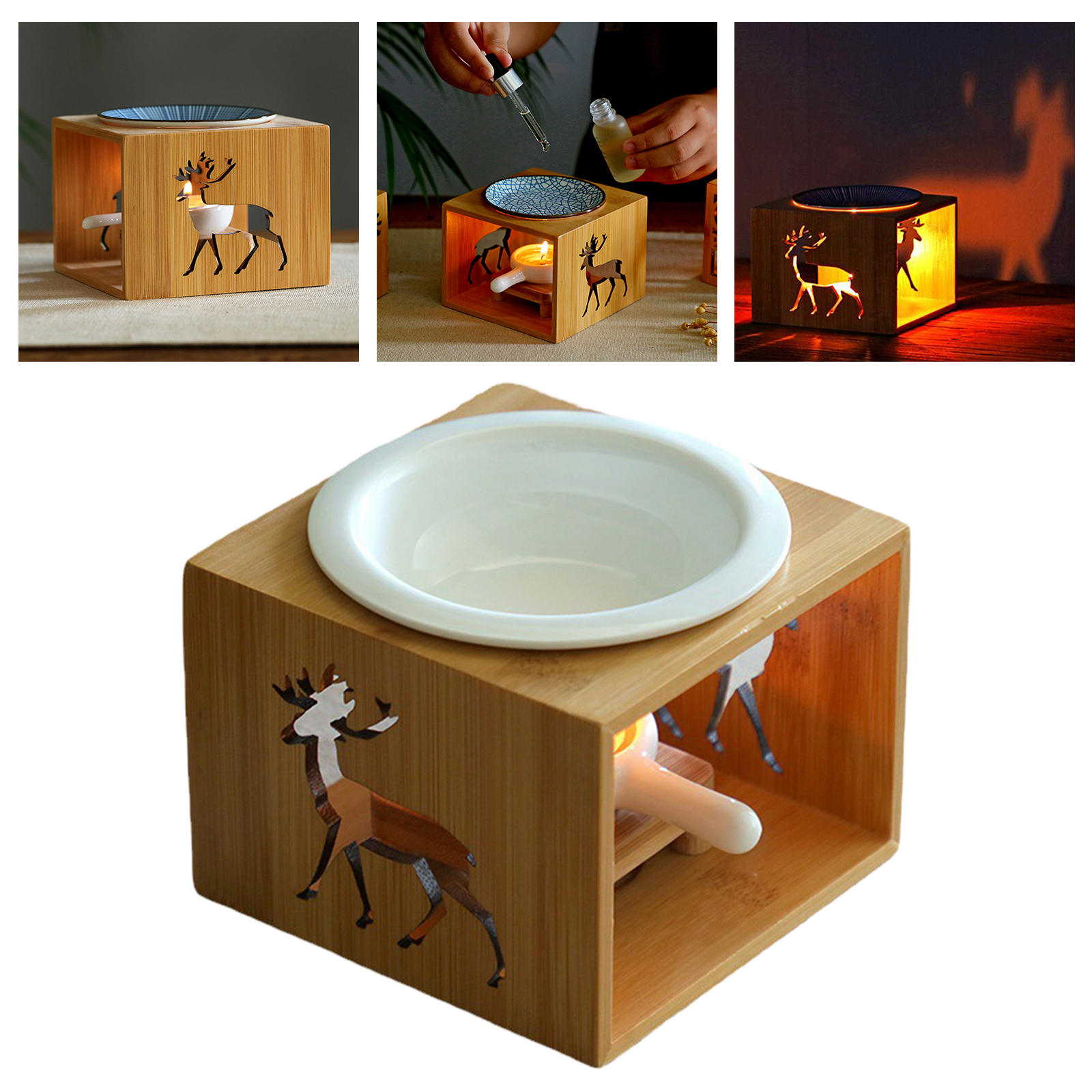 Ceramic Wooden Candle Holder Creative Oil Lamp Essential Aromatherapy Candle Lamps Home Living Room Decoration