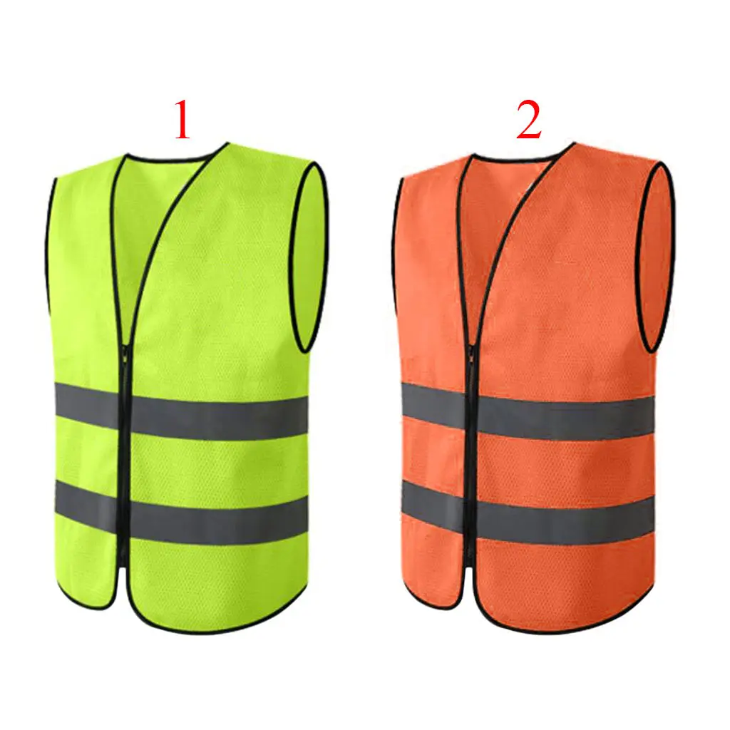 Zipper Safety Vest with Reflective Strips Free Size Unisex Neon Green/Orange