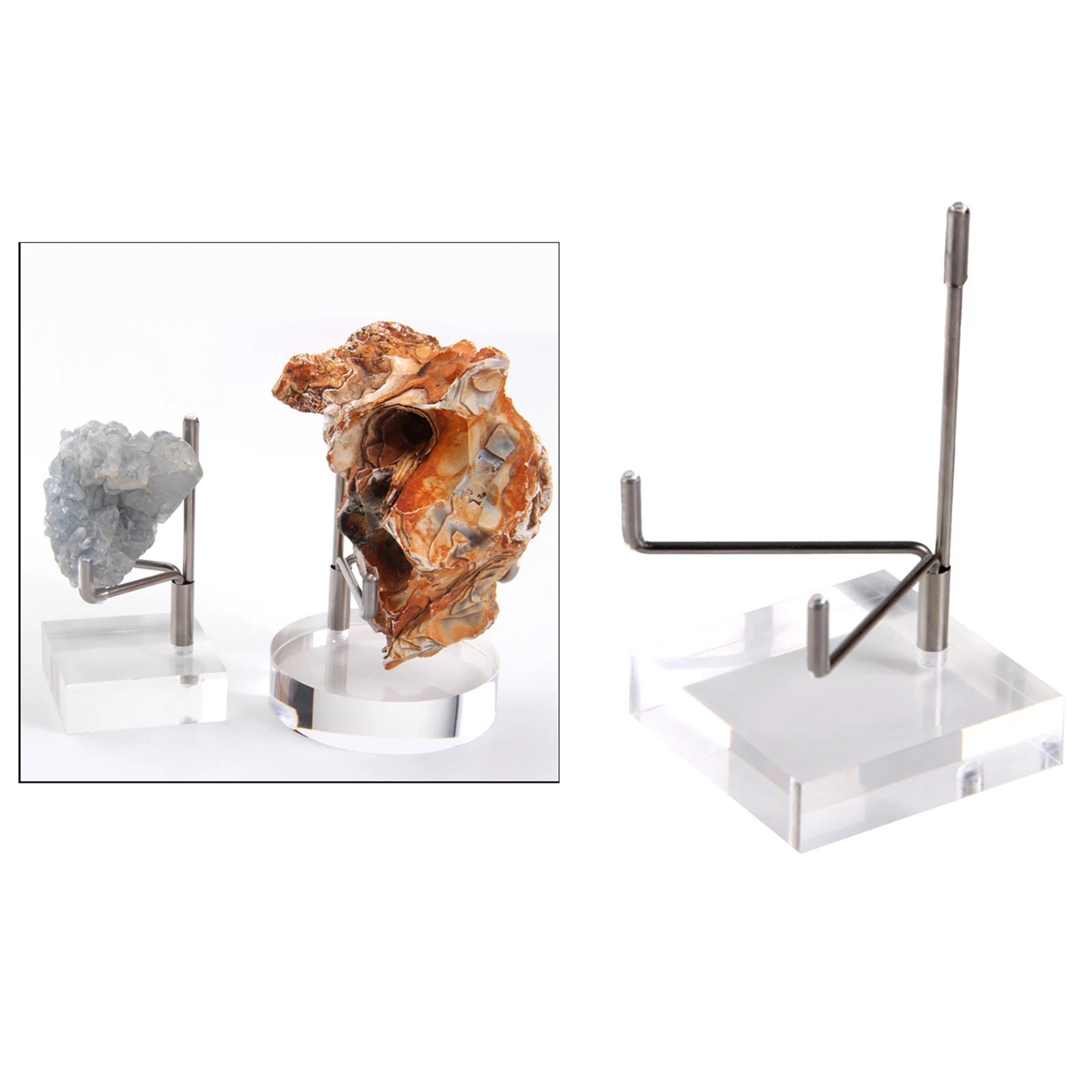 Acrylic Display Stand Metal Arm Holder Suport Square Base for Fossils Minerals Rocks Crystal Ball Collectibles Home Office Decor