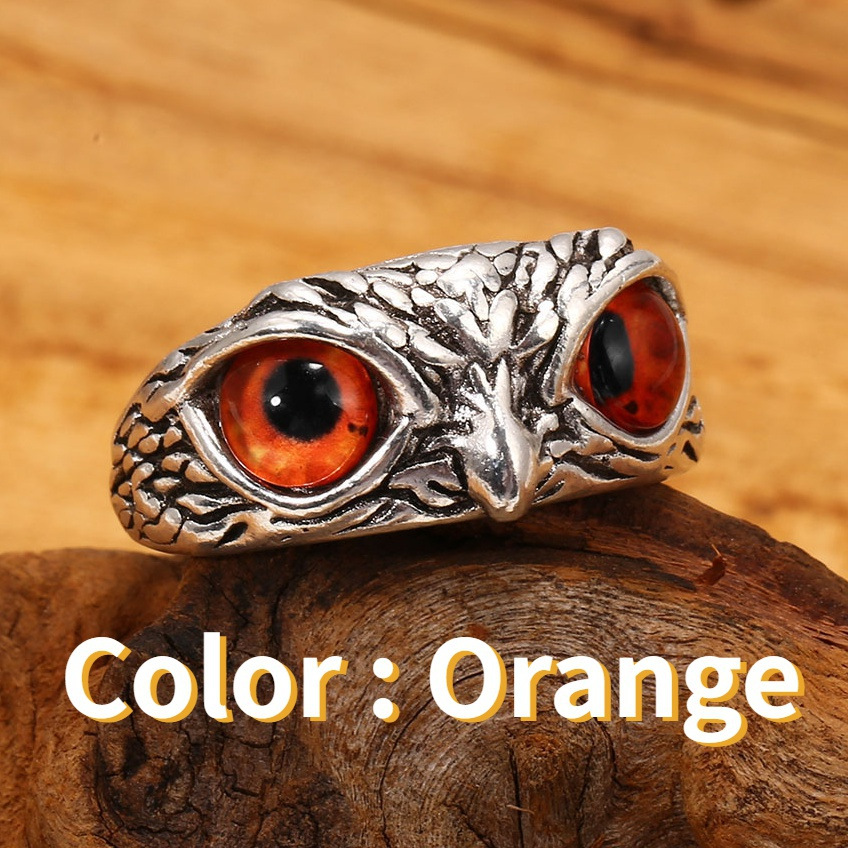 YADELAI Charming Fashion Owl Ring Vintage Man and Women Alloy Blue Eyes Owl Ring Versatile Argent  Adjustable Creativering Ring