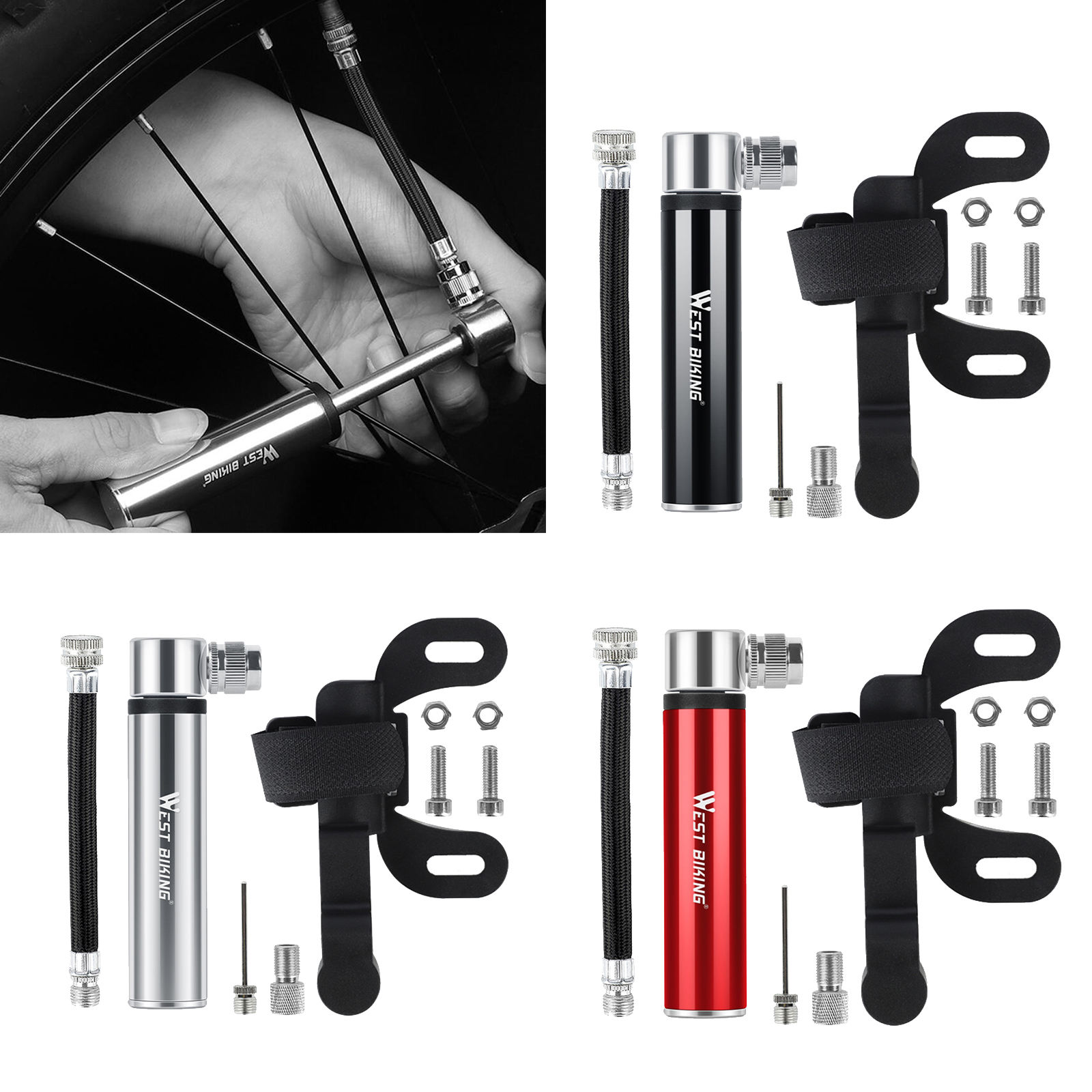 Handheld Mini Bike Pump Compact Road Tyre Tire Pump Fits Presta and Schrader 120PSI for Sport Football Balls Balloons Cycling