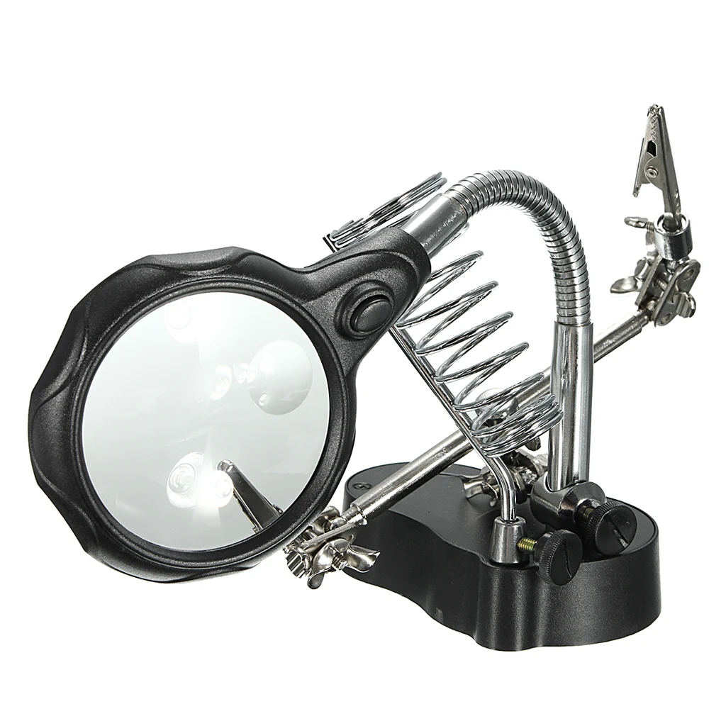3X 12X Lens;LED Light Magnifier Desktop Magnifying Glasses Helping Hand
