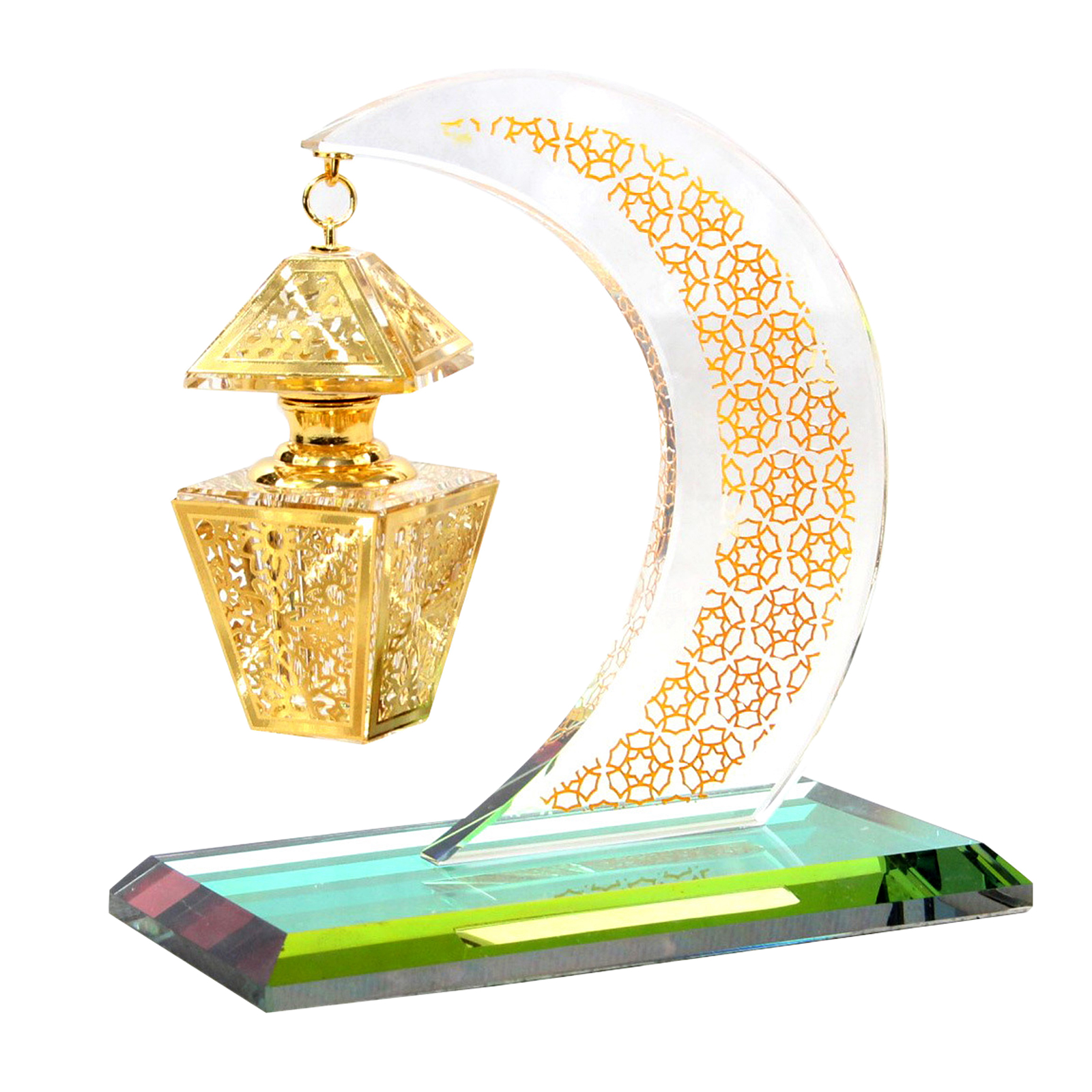 Moon Model Muslim Crystal Islamic Ornaments Hanging Empty Perfume Bottle Figurines Home Office Desktop Handicraft Decor