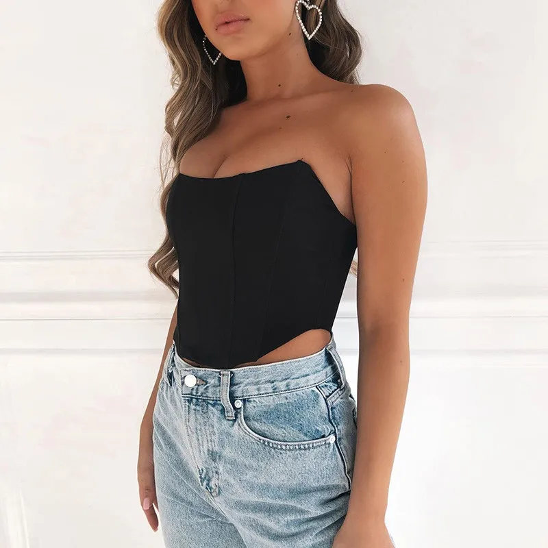 Summer Sexy Satin Cut-Out Tube Tops Bustier Women Strapless Backless Cropped Feminino Sexy Skinny Corset Tops Streetwear half bra