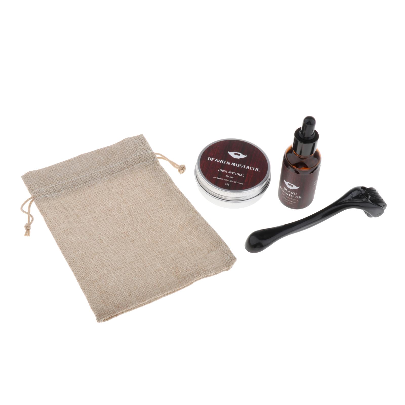 Beard Taming Kit Mustache Comb Grooming Styling Growth Oil Balm Roller Gift Set