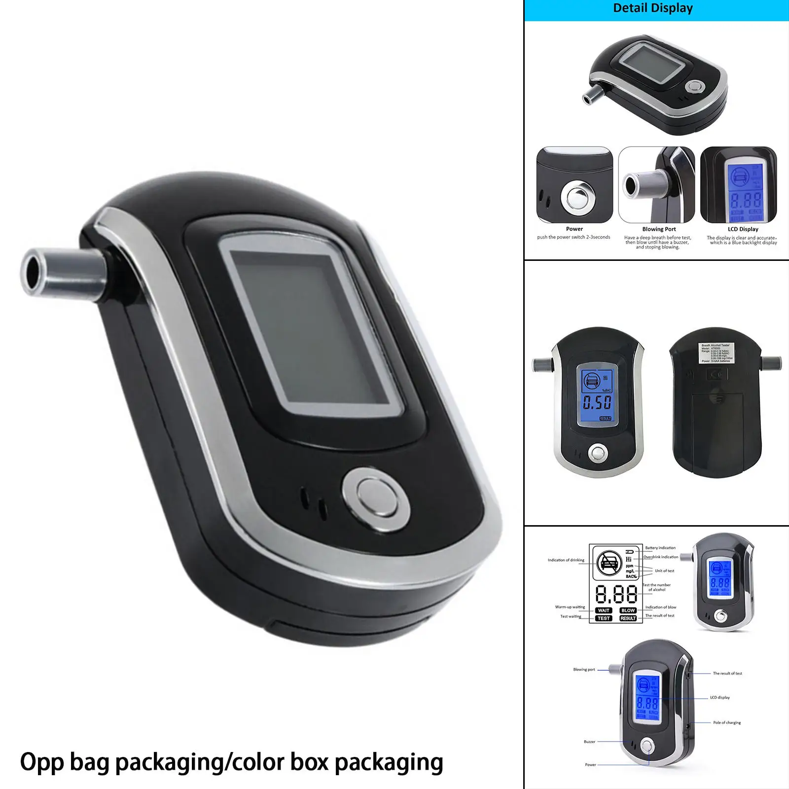 Breathalyzer Rechargeable Digital Replacement Portable Fast Accuracy Blue LCD Screen Cleared Analyzer for Drivers Personal Home