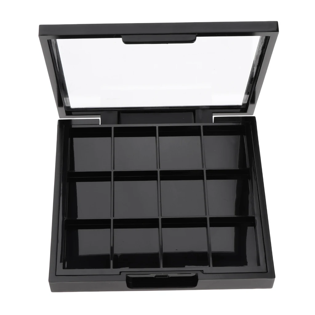 12 Girds Empty Palette Box, Eyeshadow Powder Blush Lipstick Makeup Case for Women Girls To Storing Cosmetics (Black)