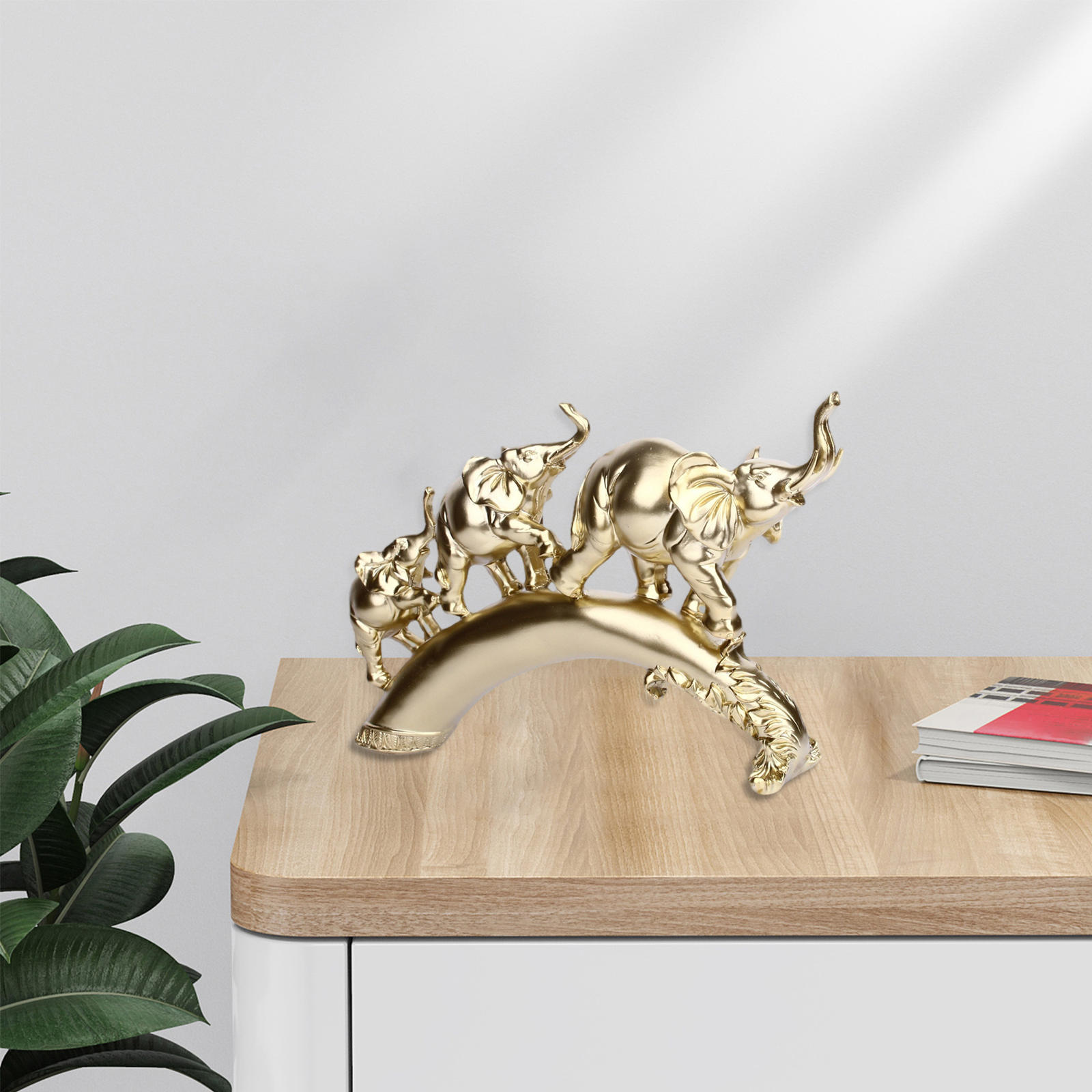 Simple Treasures Elephants on Bridge Sculpture - Lucky Elephant Tusk Statue Elephant Family Figurine for Wealth and Prosperity