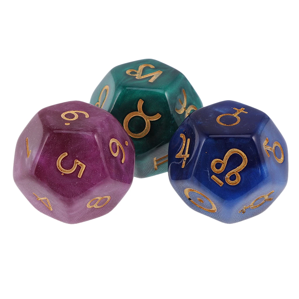 3pcs D12 Astrology Dice12-Sided Role Playing Game Accessories Constellation Activities Party Supplies Entertainment Board Game
