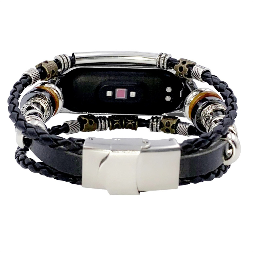 pulseiras de relógio para xiaomi mi banda moda couro miçangas pulseira cinta tecer braideds wriststrap substituição para xiaomi mi banda