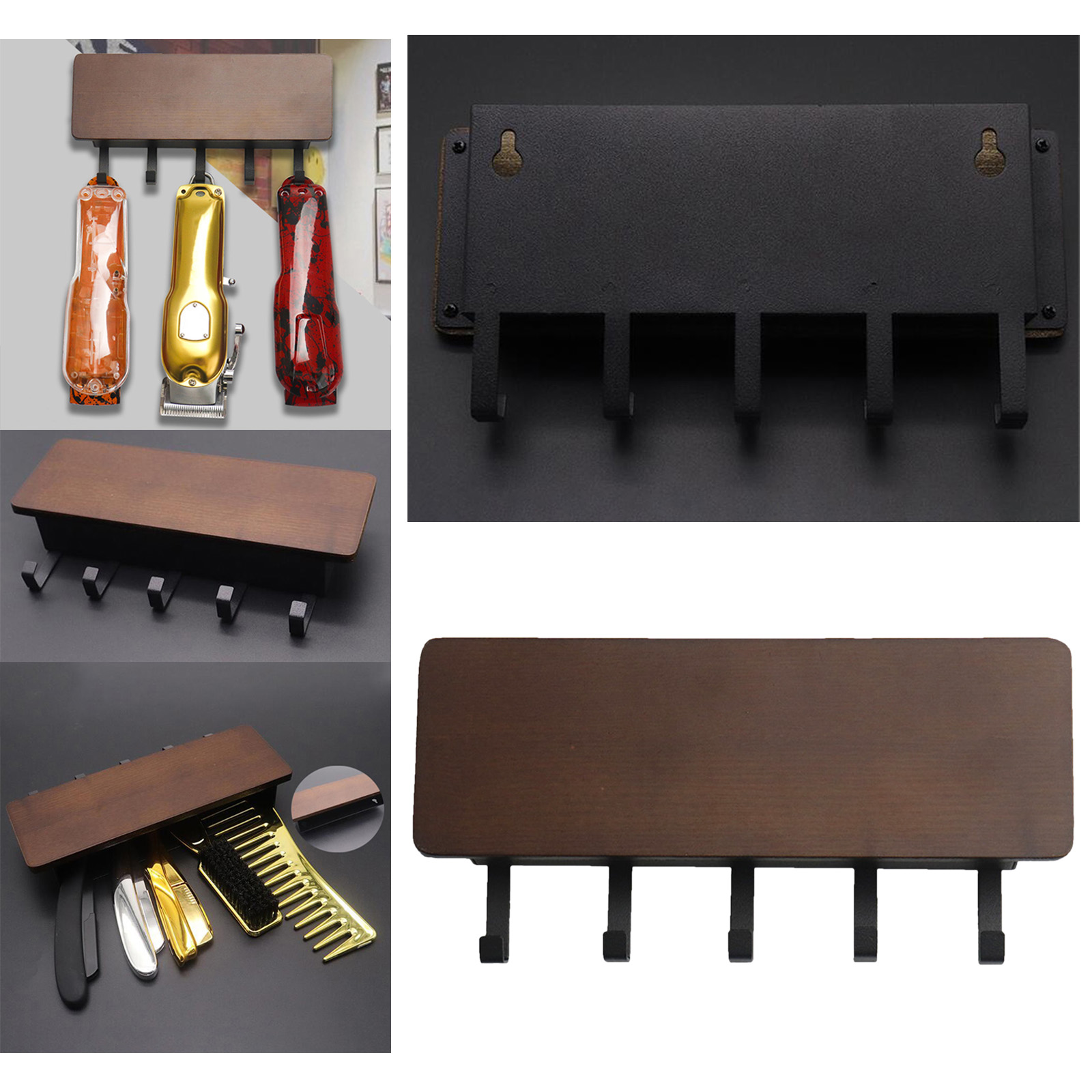 Hair Clipper Storage Rack Wall-Mounted Professional Tool Organizer Holder Tray for Clips Barber Salon Brushes Stylist