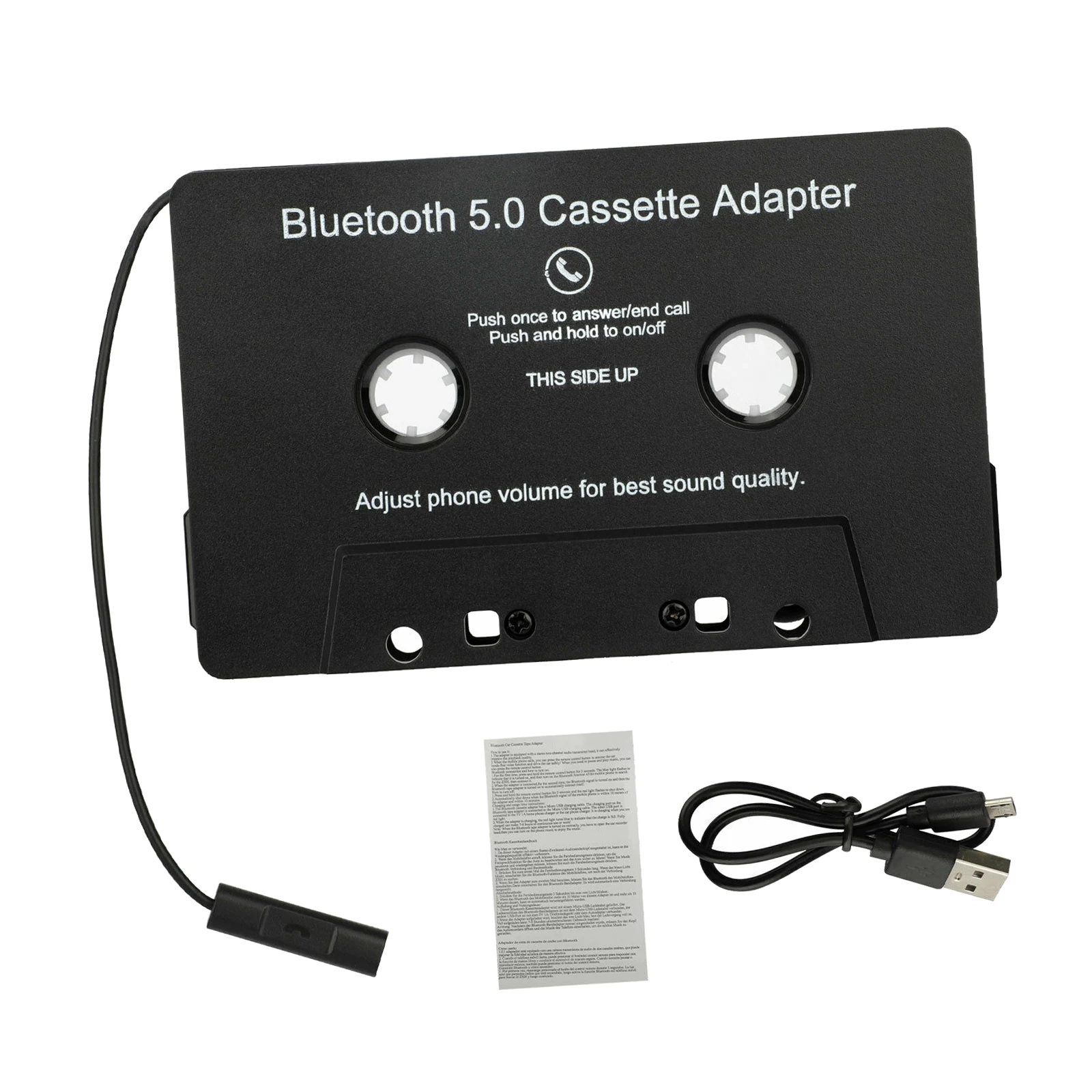 Bluetooth Cassette to Aux Adapter with Stereo Audio Premium with Built-in Battery Wireless Cassette Tape to Aux Adapter