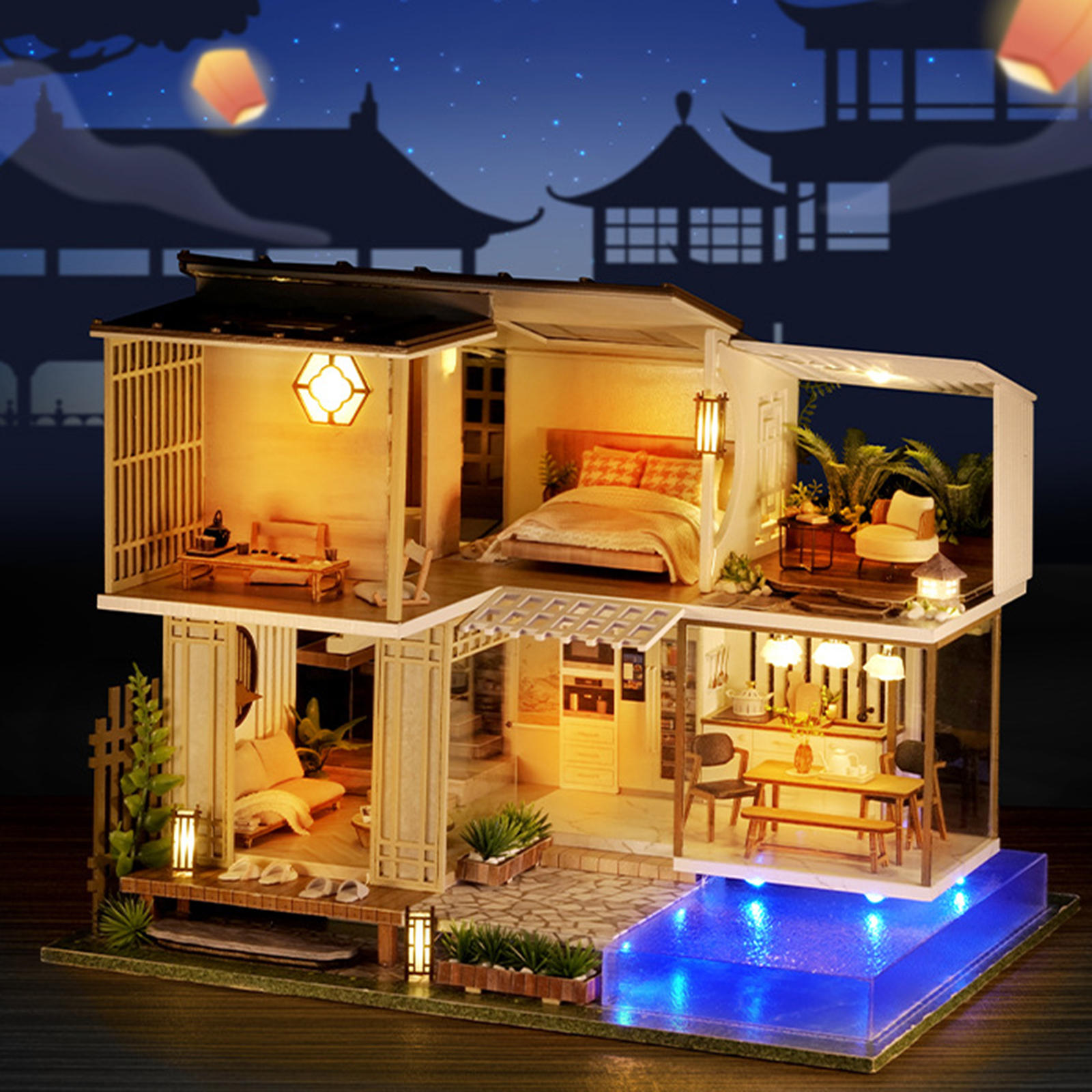 DIY Dollhouse Kit Plus Dustproof Case Handcraft Self Assembly for Adults