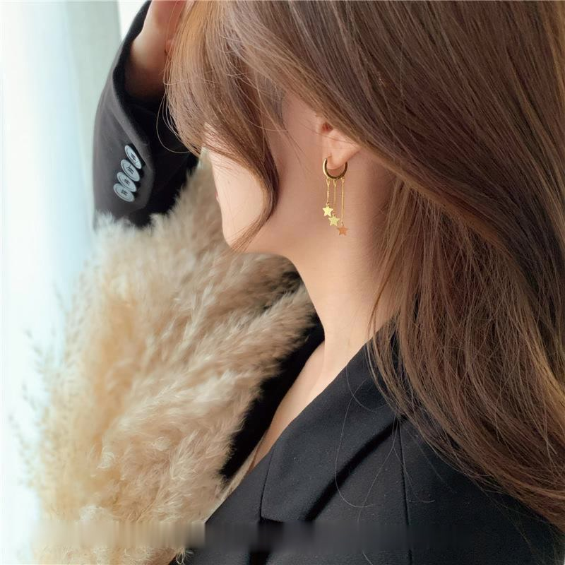 VOQ Neue Mode Stern Quaste Kleine Creolen Damen Weiblichkeit 14K Gold Anhänger Ohrringe Schmuck – Detail 6
