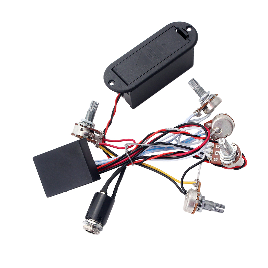 1 Set 3 Band EQ Guitar Pickup Pre-Amplifier Wiring Circuit with Battery Case,