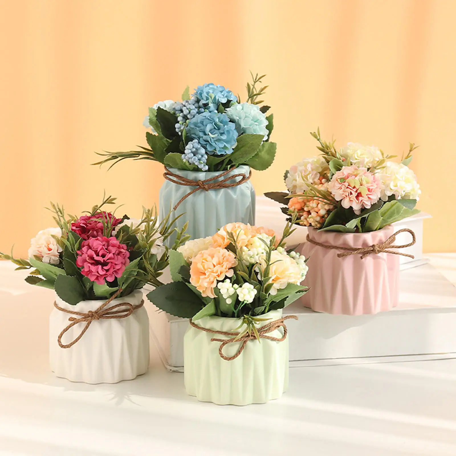 Artificial Flowers Bonsai Artificial Plants Hydrangea Flowers Mini Potted Plant for Wedding Home Party Table Decoration