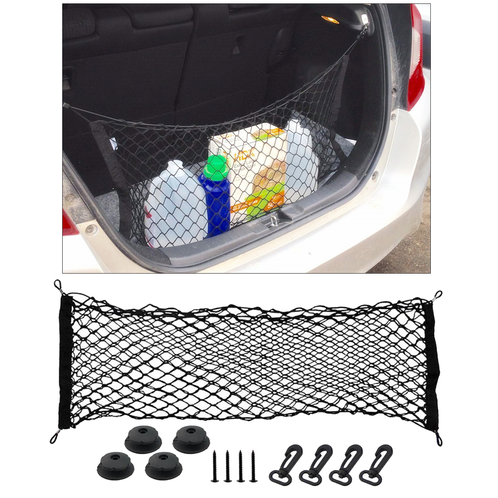 Vertical Rear Trunk Mesh Stretchable Cargo Organizer Net Pocket for Pickup Trucks, Car, SUV