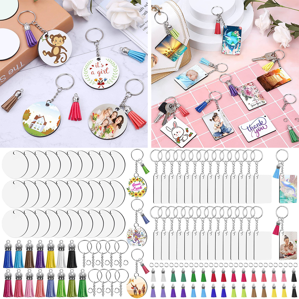 120 Pieces Keychain Blanks Decorative Car Ornament Creative Ornament Blanks Kit DIY Crafts for Graduation