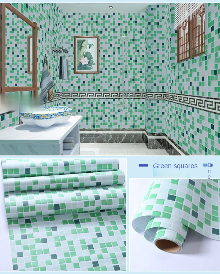 Bathroom Waterproof Wallpaper Self-adhesive Wall Sticker Kitchen Countertop Toilet Decorative Tile Desktop WallpaperBathroom wa