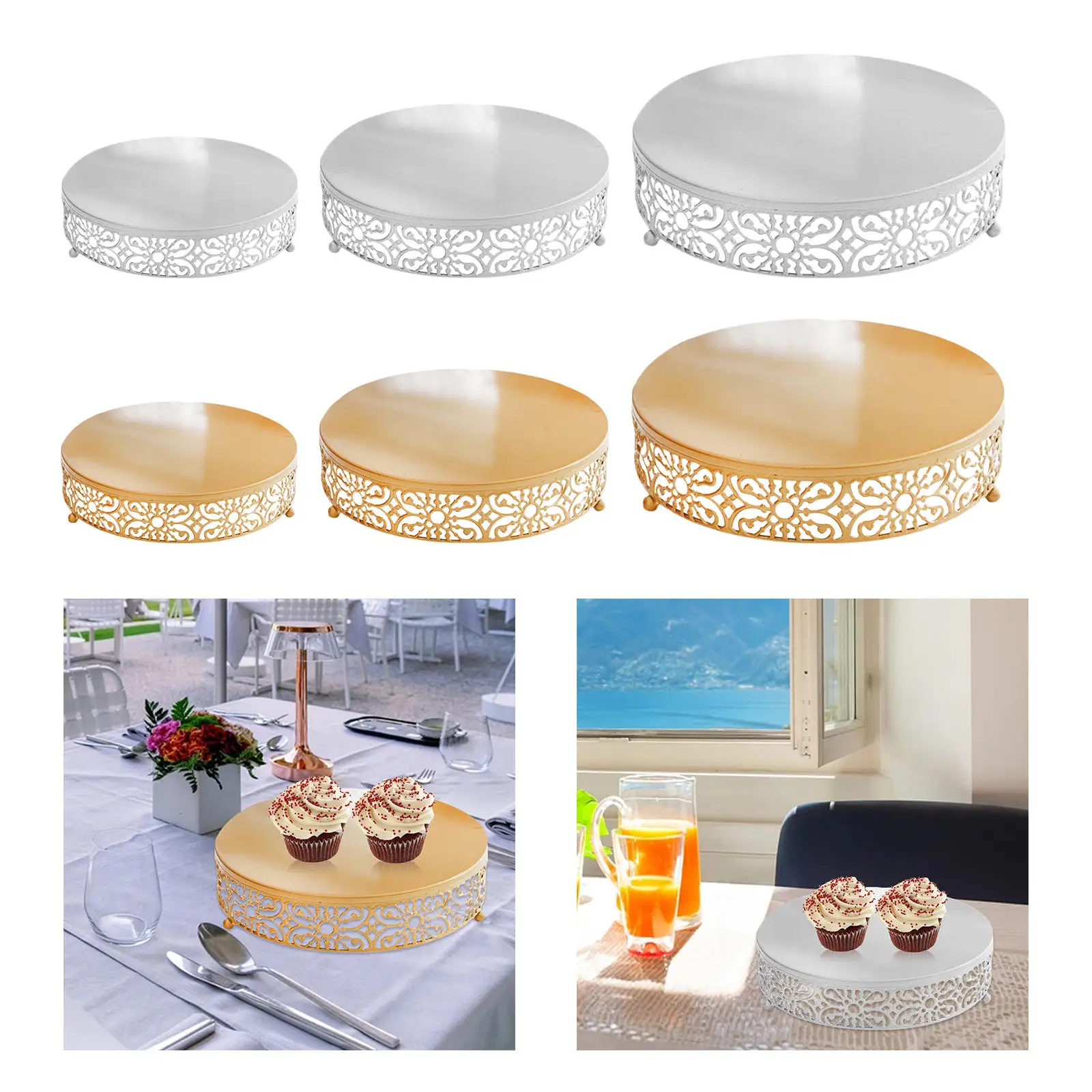 3/Set Luxury Round Cake Stands Dessert Display Plate Pastry Tart Pie Candy Cheese for Decor Event Centrepiece Birthday Home