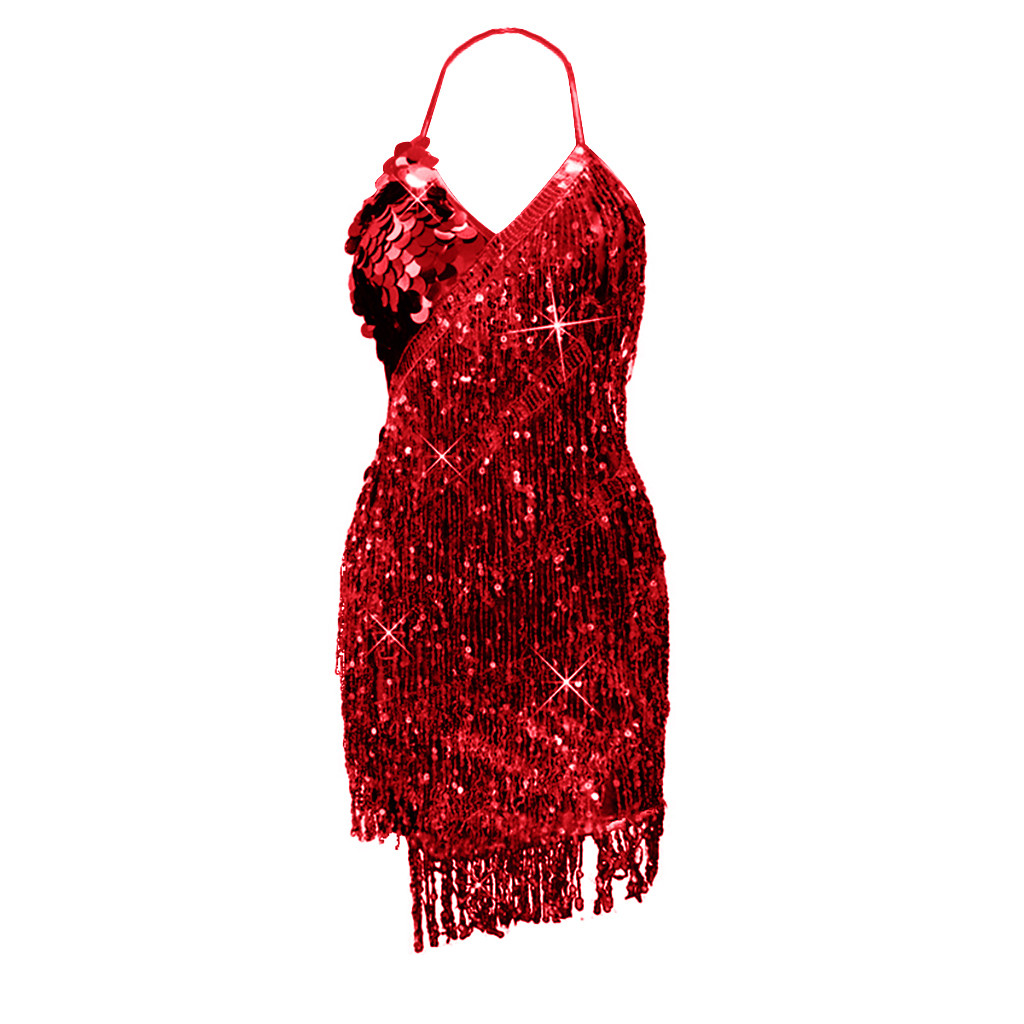 38 Casual Fashion Sexy Women Dresses 2020 Womens Sexy V Neck Sequin Fringe Bandage Sleeveless 8480