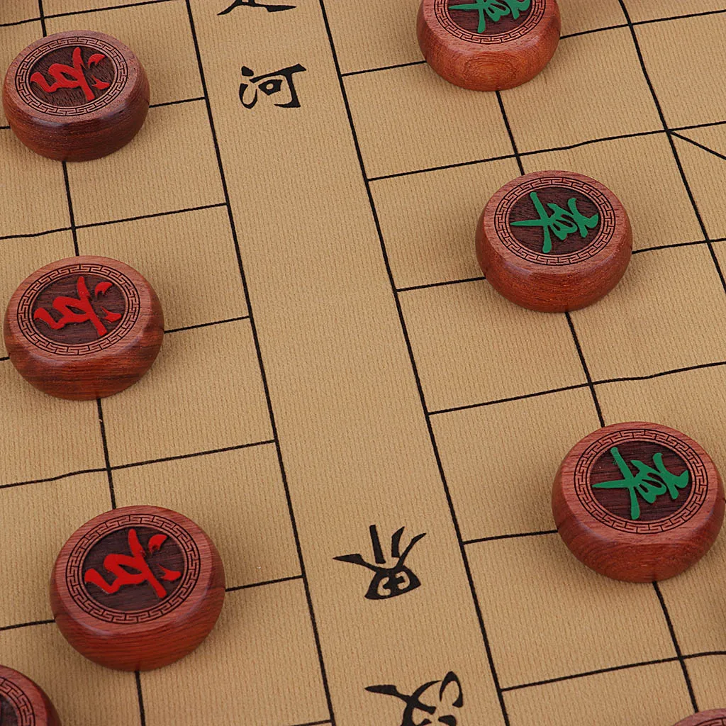 High-end Rosewood Chinese Chess Set Traditional Xiangqi Classic Board Game with PU Wrapped Case for 2 Players