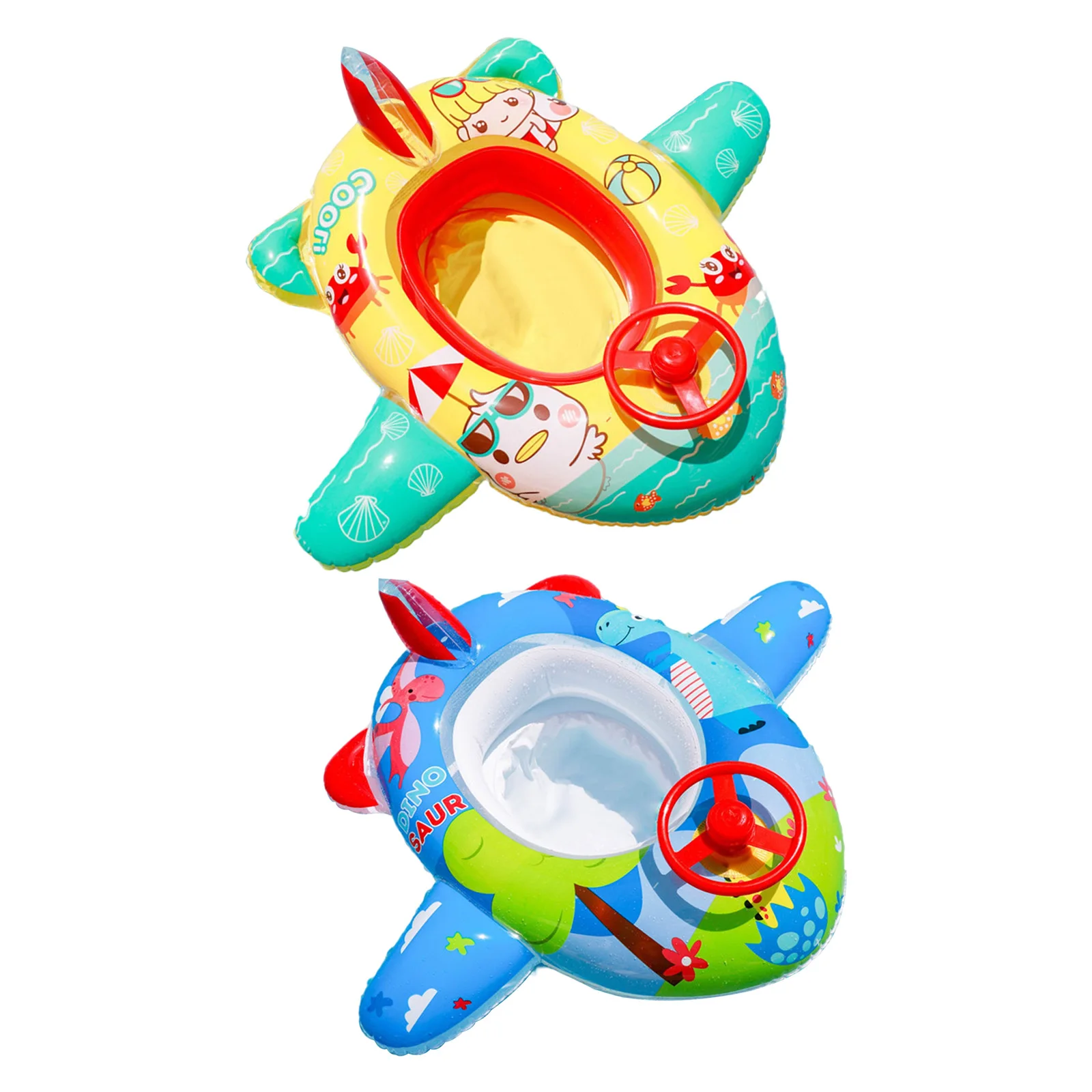 Aircraft Shaped Baby Swimming Float Boat Inflatable Pool Float with Steering Wheel Horn [for Boys Girls Summer Pool Swim Ring