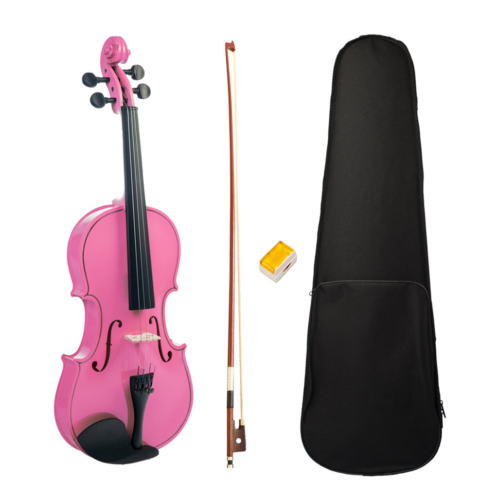 Solidwood Full Size Violin with Storage Bag Perform Bow Rosin Set Musical Instrument Gift - Pink