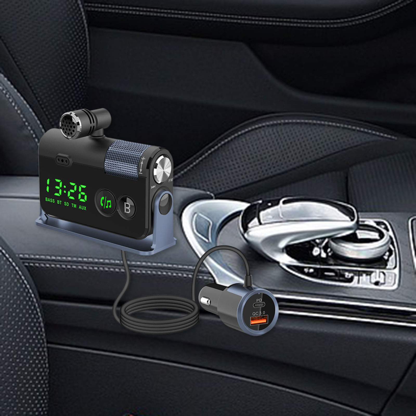 Bluetooth FM Transmitter Plug-in Microphone Wireless Car Kit for iOS Phones