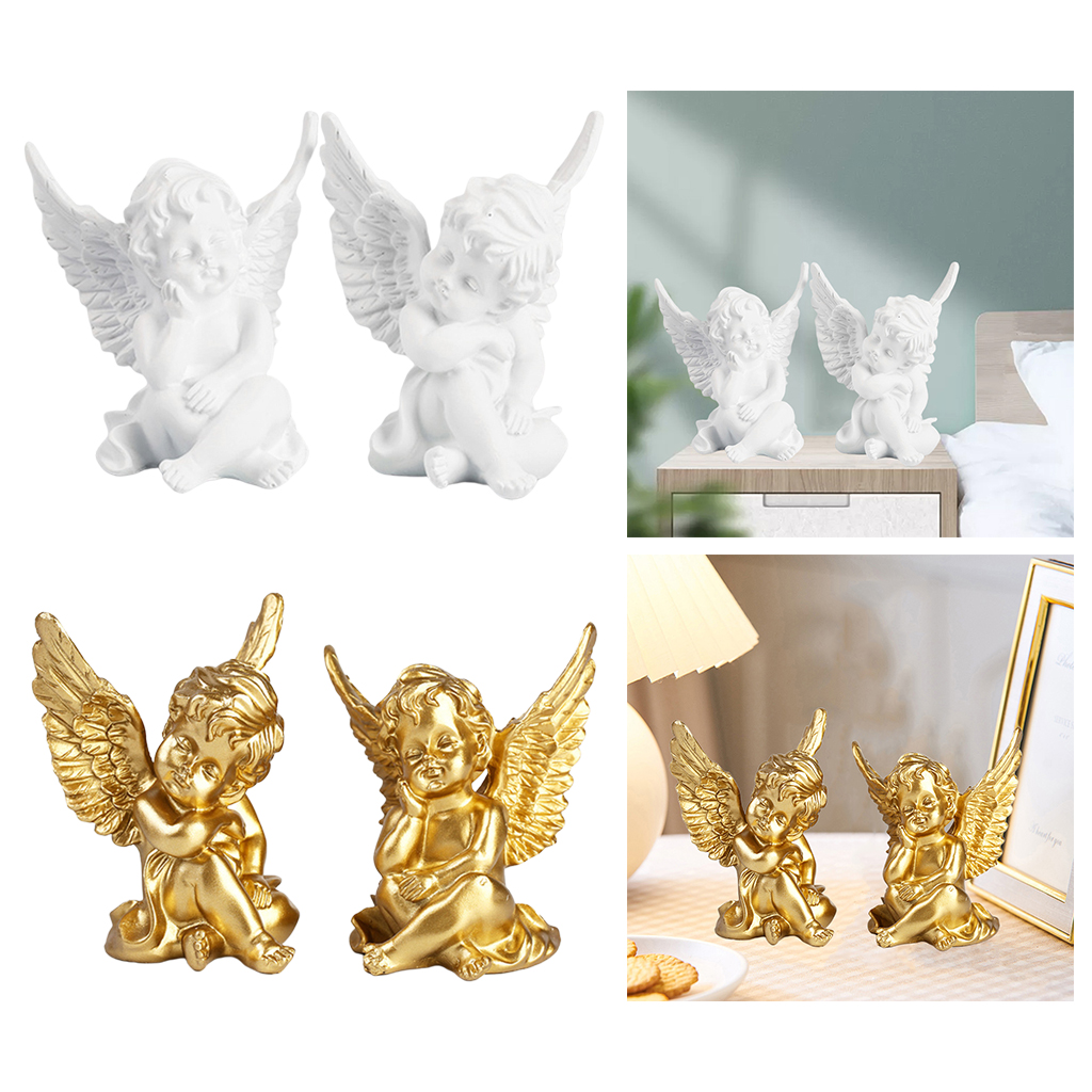 2pcs Garden Ornament Fairy Figurine Cupid Angel Statue Tabletop Cherub Decor