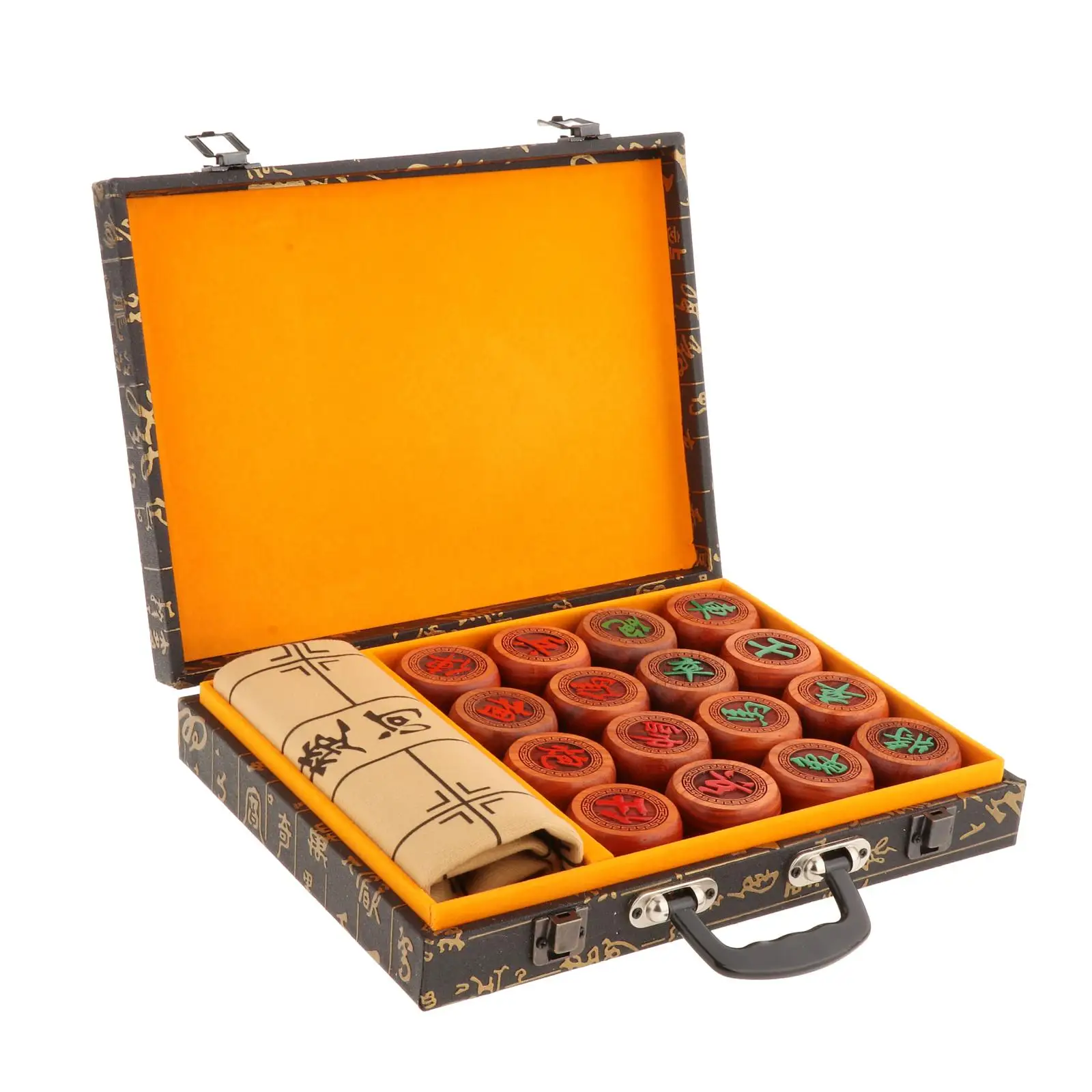 Collectible Rosewood Chinese Chess Set Portable Travel Family Classic Xiangqi Board Game with Wood Case Carved Chess Pieces