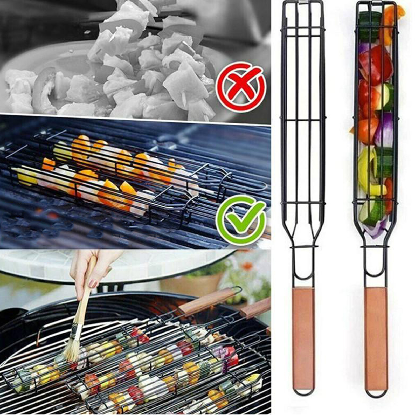 Nonstick Kabob Grilling Basket for Grilling Veggies Vegetables Barbecue Shish Kabobs BBQ Meat Onion Fish Chicken