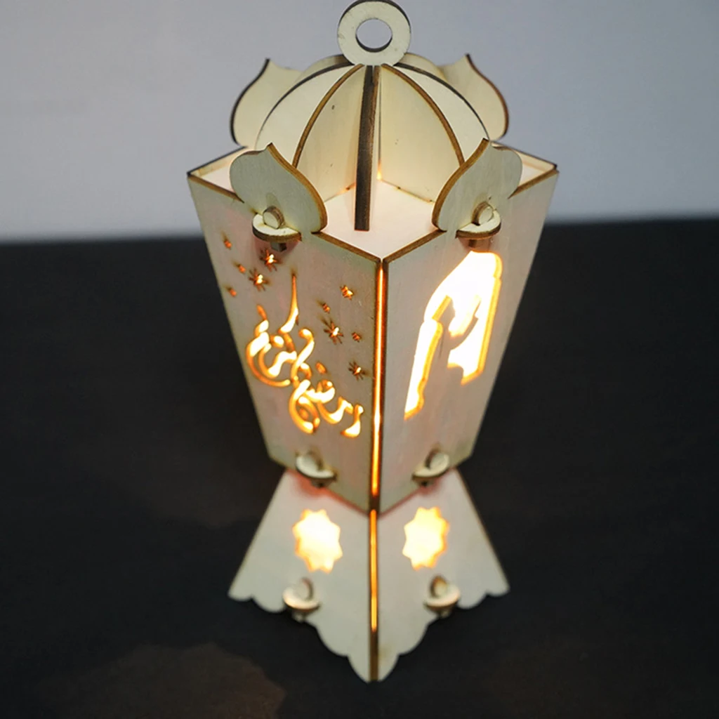 Muslim Festival Light Ramadan Eid Mubarak Decorations Wooden Ornaments LED Lamp Lighthouse Islam Party Supplies