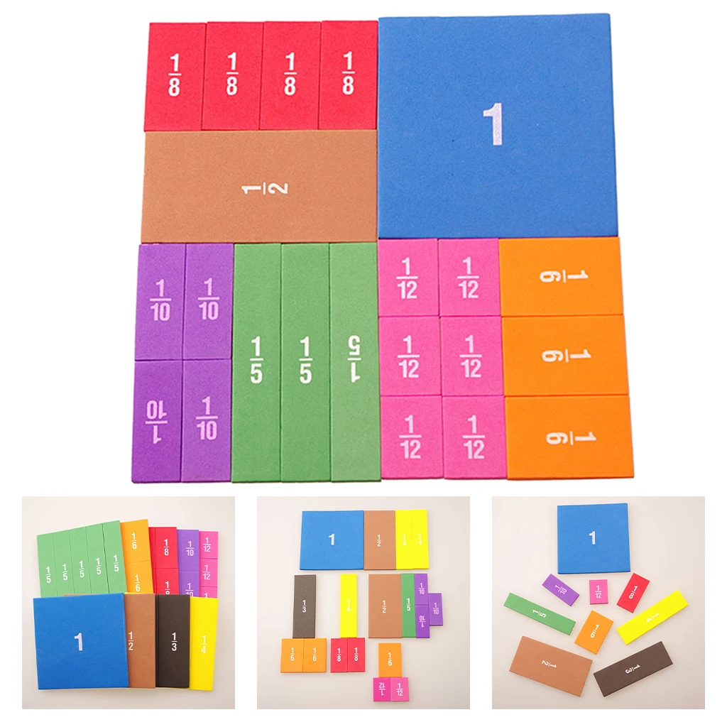22pcs Rainbow Fraction Tiles Math Kids Montessori Educational Mathematics