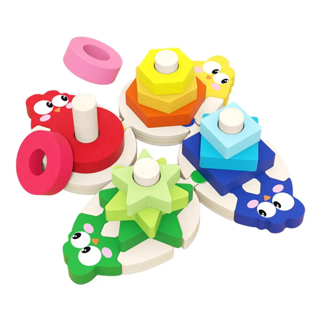 Wooden Shape-sorting Stacking Toys Building Colorful Blocks Hand-Eye Coordination Learning Developmental Toys