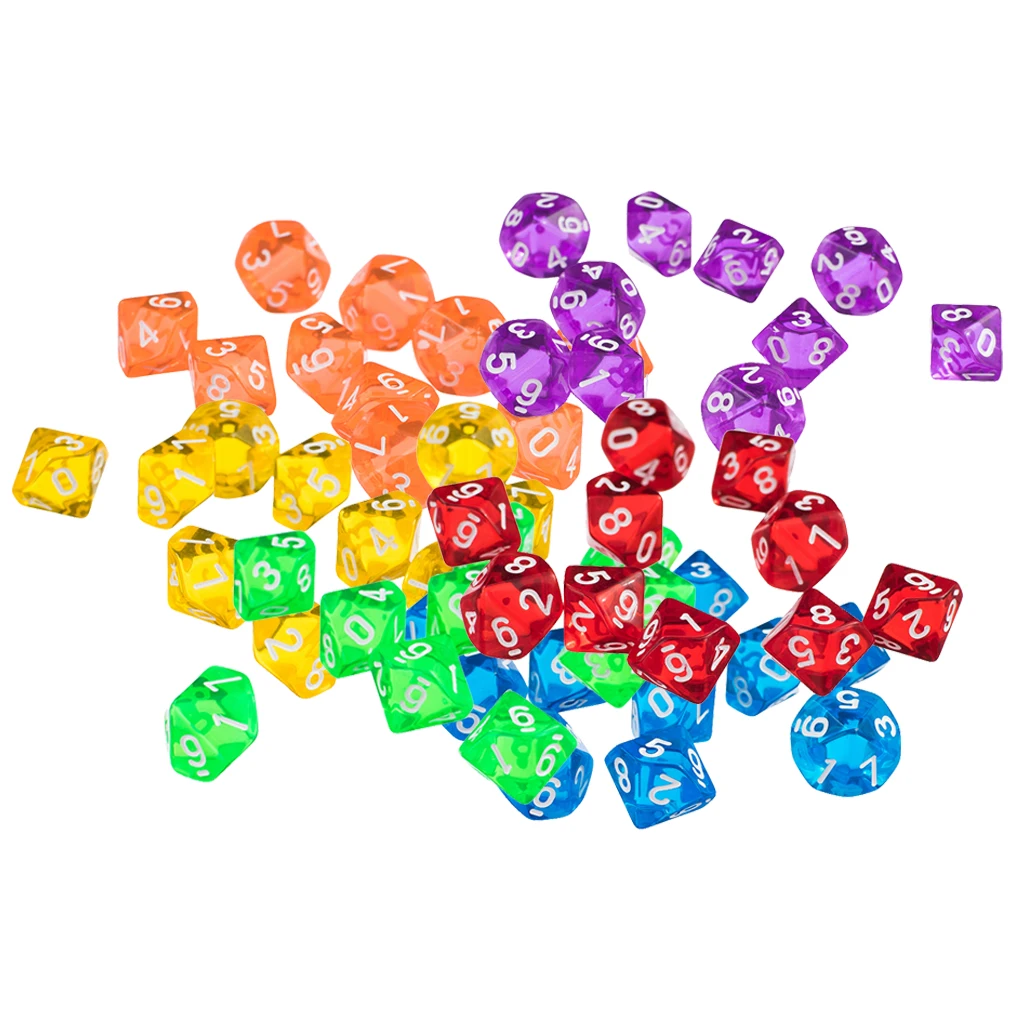 60x Polyhedral Dice 10 Acrylic Faces Dice D10 Table Games Party Bar