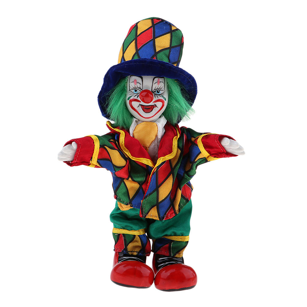 18cm/ 7.09 inch porcelain clown dolls Interesting Harlequin Smiling Clown Doll Standing Porcelain Doll Home Decor