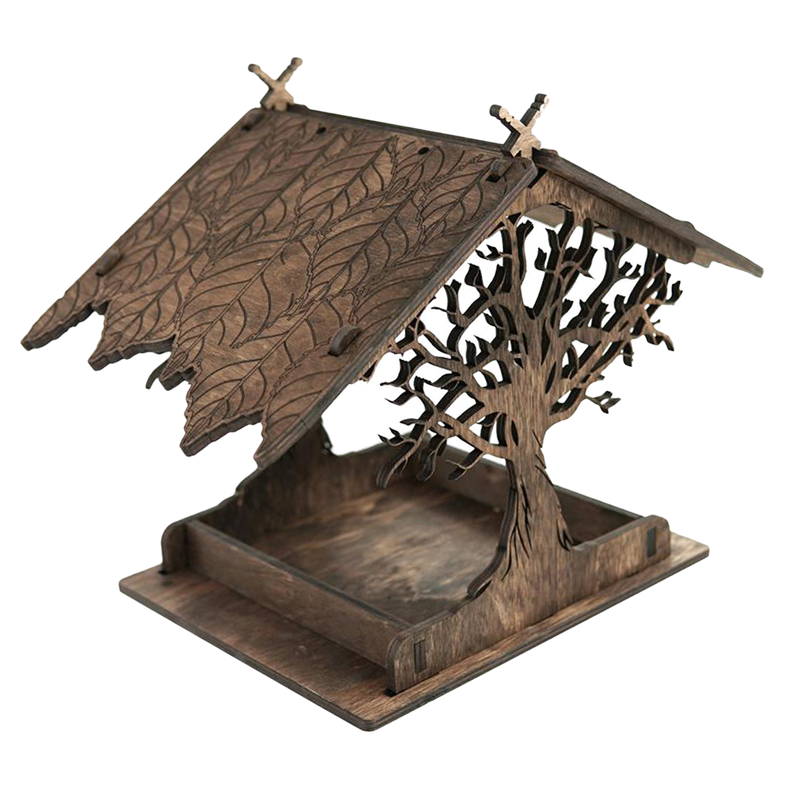 Wooden Bird Feeder Decorative Hanging Garden Birdhouse Birdfeeder for Small birds, natural Wild Birds Swing Toy