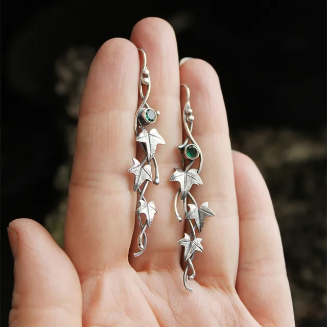  EVURU Vintage Carving Leaf Earrings Metal Silver Color