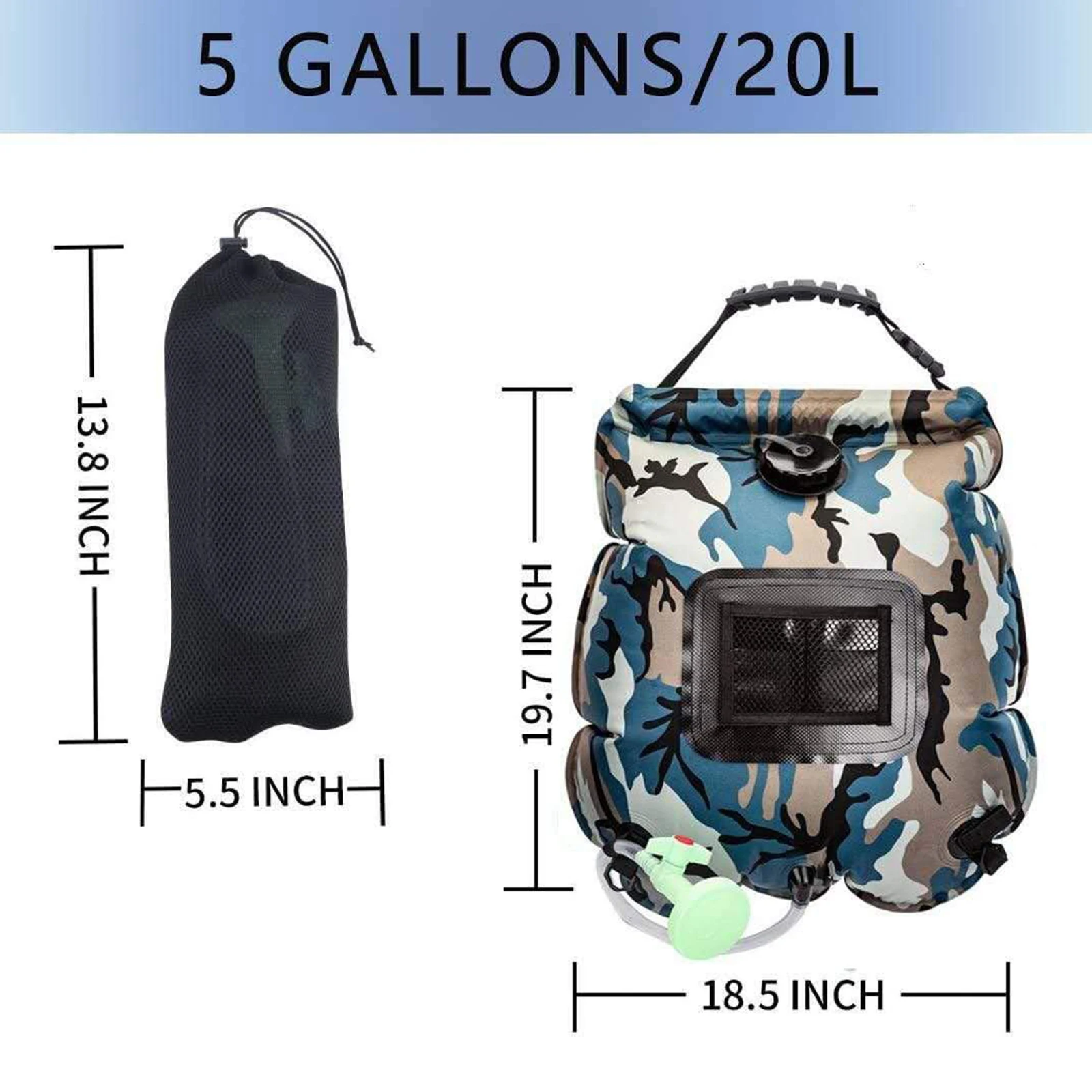 20L Water Bags Outdoor Camping Solar Shower Bag Foldable Heating Camp Shower Hiking Climbing Bath Bag Switchable Shower Head