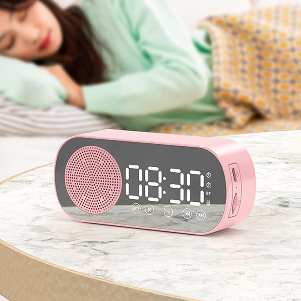 Bluetooth Speaker Alarm Clock Dual Clock HD Mirror Display Radio HiFi Sound Large LED Screen Silent for Office Travel Children